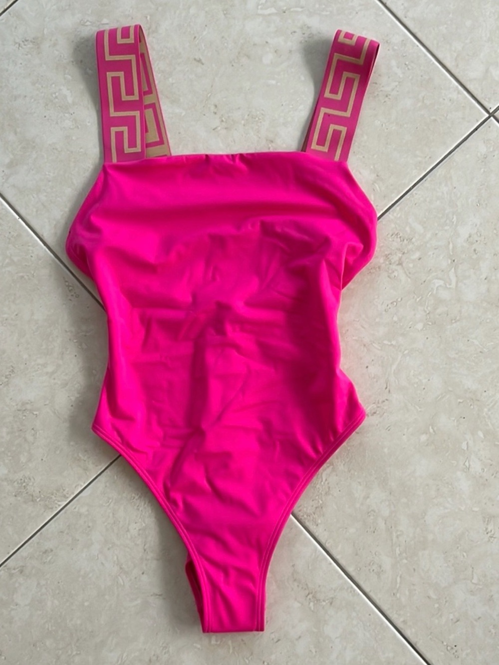 Versace Hot Pink One-Piece Swimsuit with Gold-Accent Straps